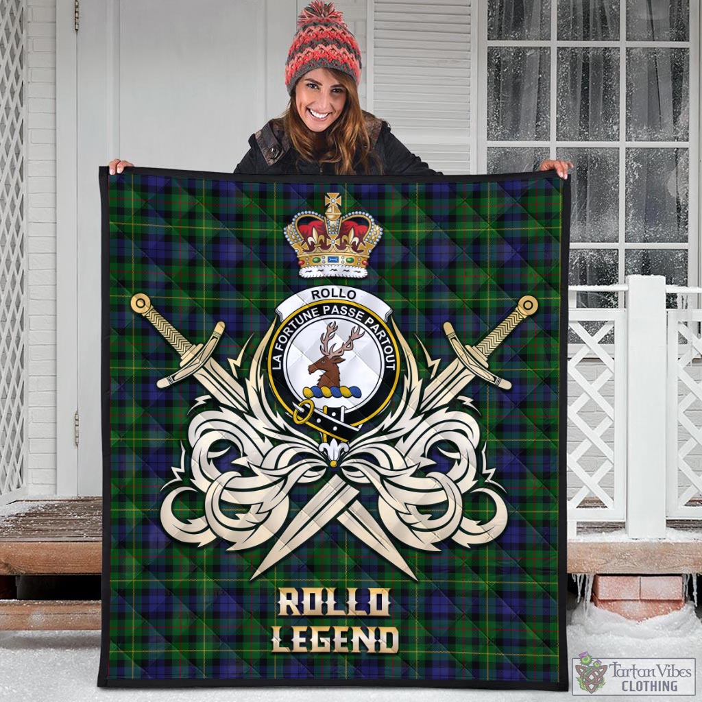 Tartan Vibes Clothing Rollo Tartan Quilt with Clan Crest and the Golden Sword of Courageous Legacy