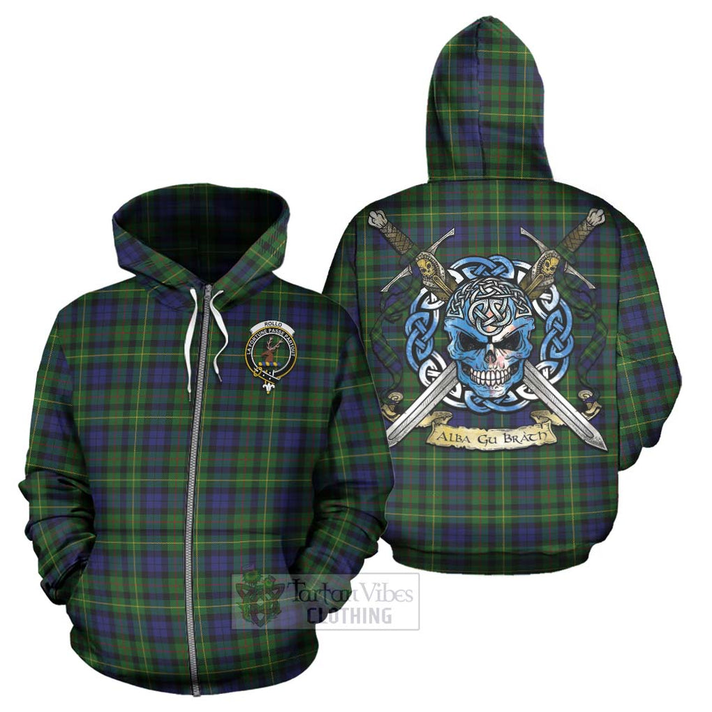 Tartan Vibes Clothing Rollo Tartan Hoodie with Family Crest Celtic Skull Style