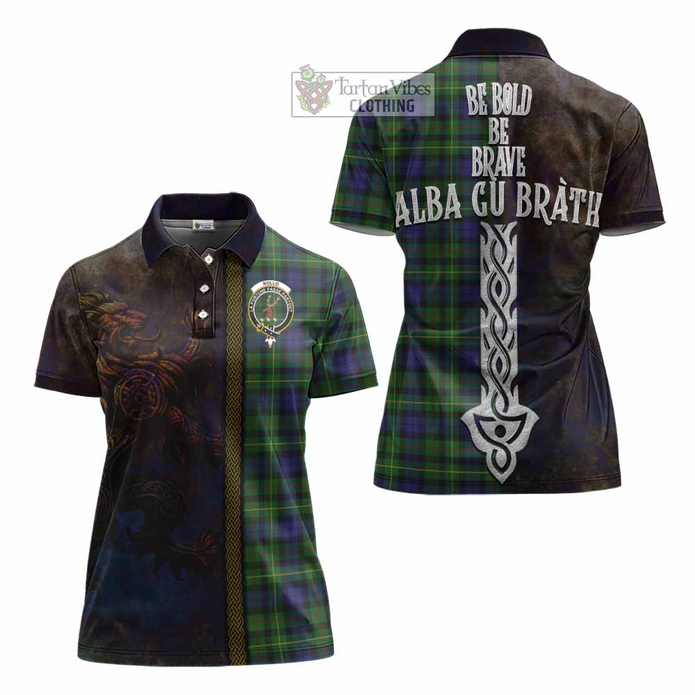 Tartan Vibes Clothing Rollo Tartan Family Crest Women's Polo Shirt Alba Gu Brath Be Brave Lion Ancient Style