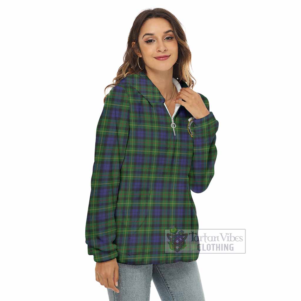 Rollo Tartan Women's Borg Fleece Hoodie with Half Zip with Family Crest - Tartan Vibes Clothing