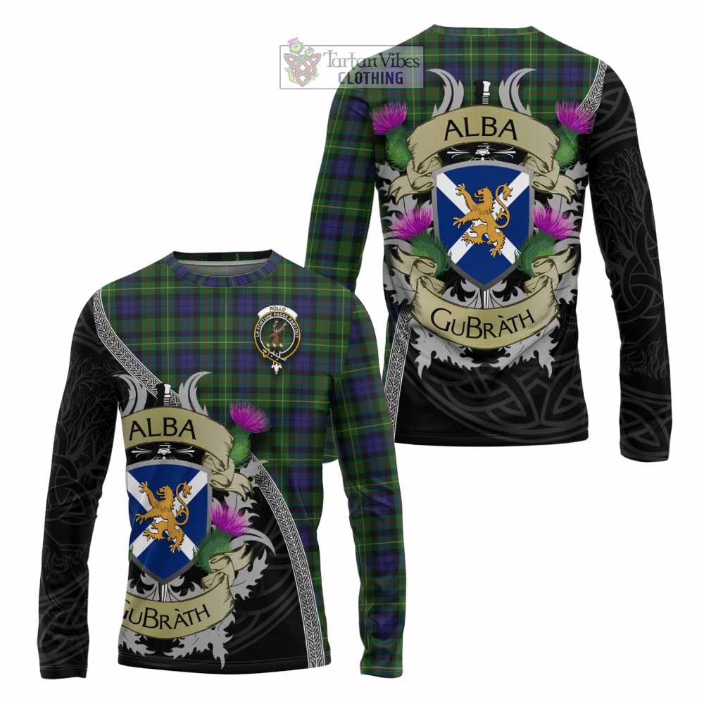 Tartan Vibes Clothing Rollo Tartan Family Crest Long Sleeve T-Shirt Lion Rampant Royal Thistle Shield Celtic Inspired