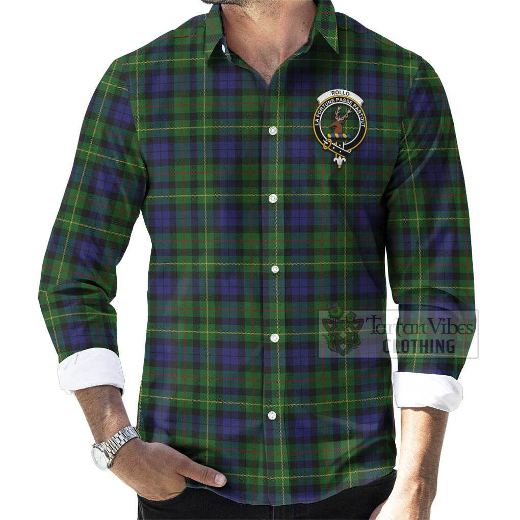 Tartan Vibes Clothing Rollo Tartan Long Sleeve Button Shirt with Family Crest and Bearded Skull Holding Bottles of Whiskey