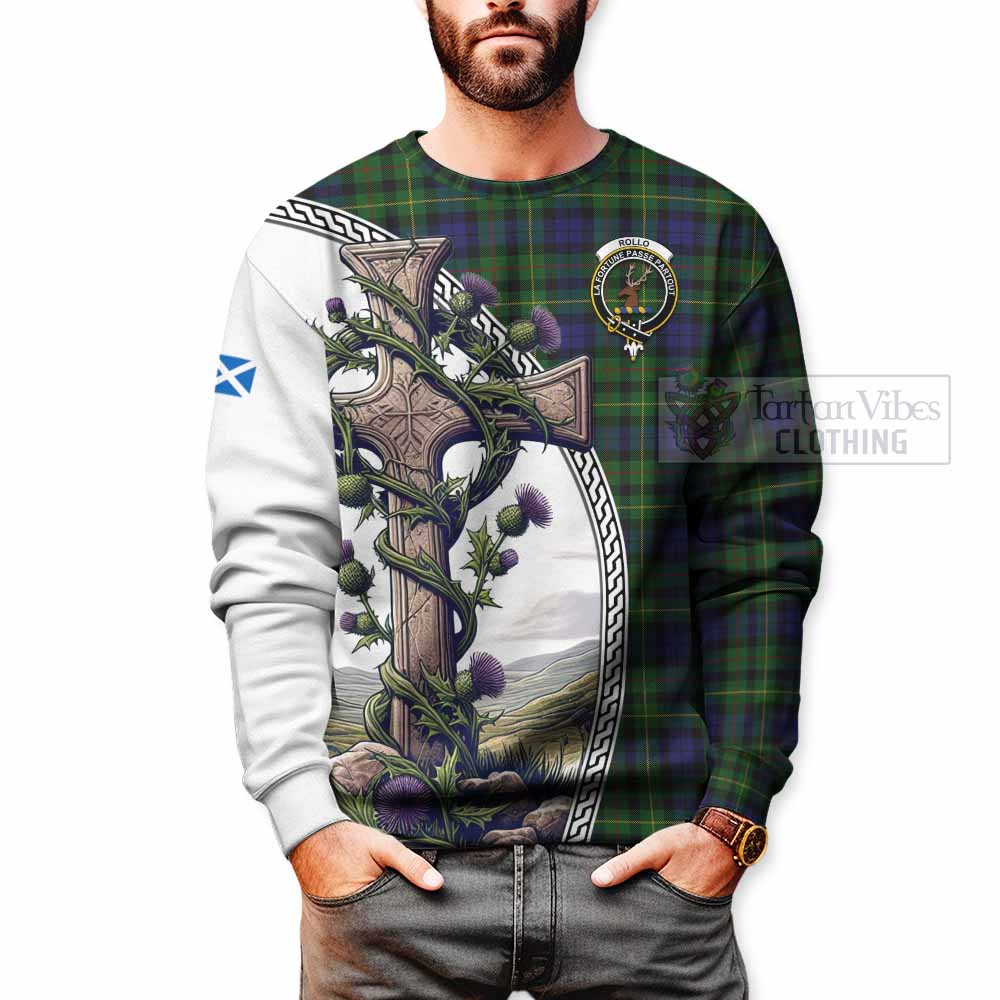 Tartan Vibes Clothing Rollo Tartan Sweatshirt with Family Crest and St. Andrew's Cross Accented by Thistle Vines