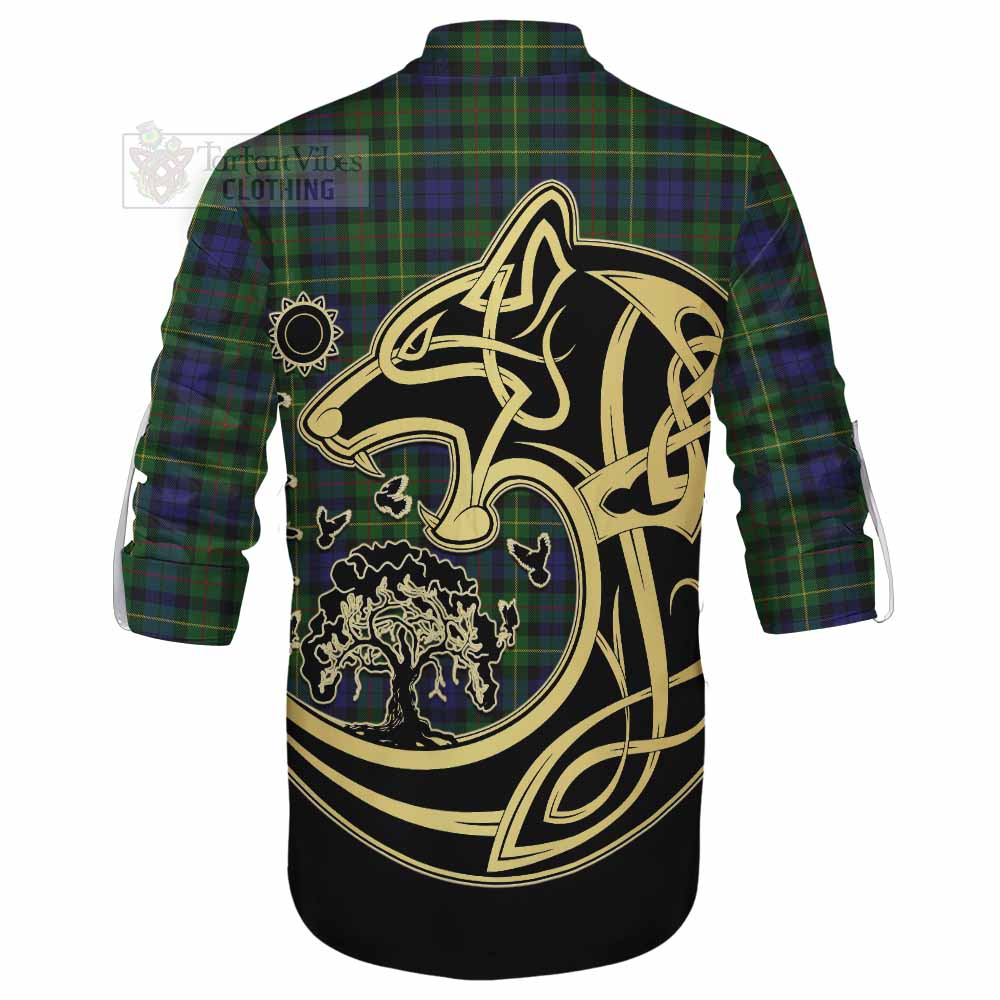 Tartan Vibes Clothing Rollo Tartan Ghillie Kilt Shirt with Family Crest Celtic Wolf Style
