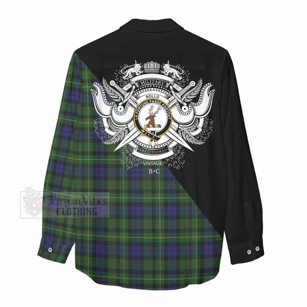Tartan Vibes Clothing Rollo Tartan Women's Casual Shirt with Family Crest and Military Logo Style