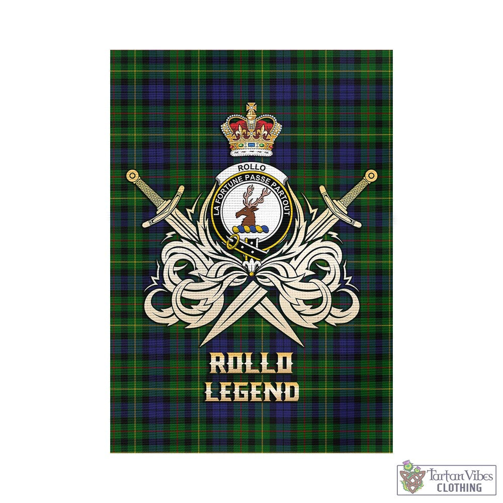 Tartan Vibes Clothing Rollo Tartan Flag with Clan Crest and the Golden Sword of Courageous Legacy