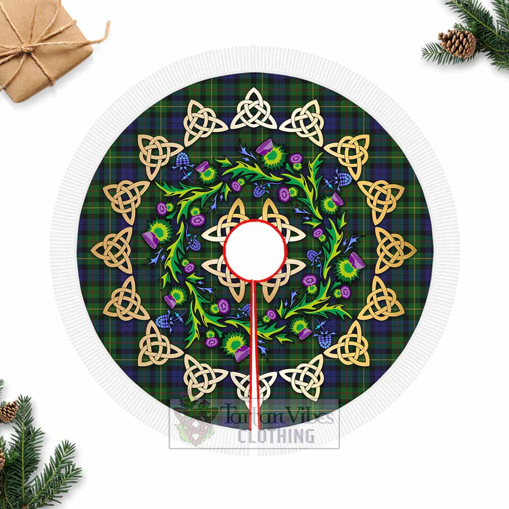 Rollo Tartan Christmas Tree Skirt with Thistle Celtic Knot Style Fringed Tree Skirts - Tartan Vibes Clothing