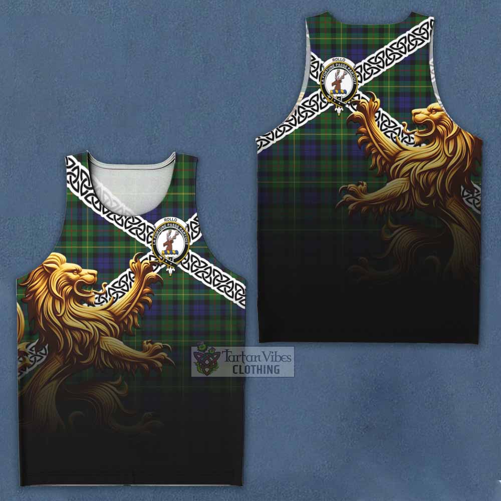 Tartan Vibes Clothing Rollo Crest Tartan Men's Tank Top with Golden Lion Emblem Celtic Style