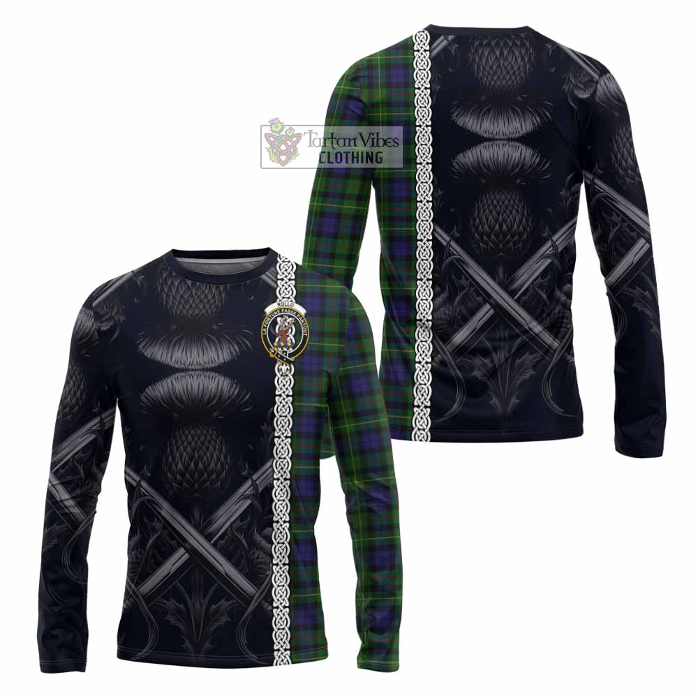 Rollo Tartan Long Sleeve T-Shirt with Family Crest Cross Sword Thistle Celtic Vibes - Tartan Vibes Clothing