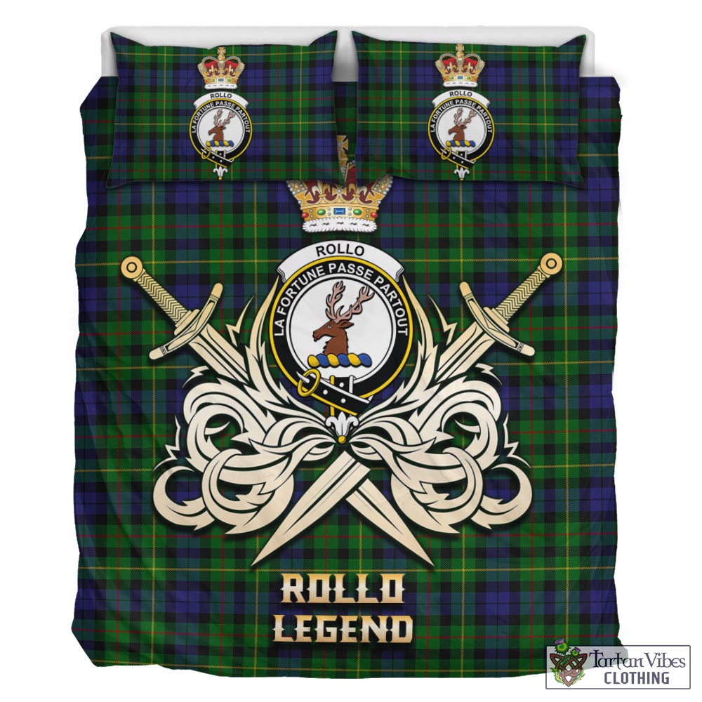 Tartan Vibes Clothing Rollo Tartan Bedding Set with Clan Crest and the Golden Sword of Courageous Legacy