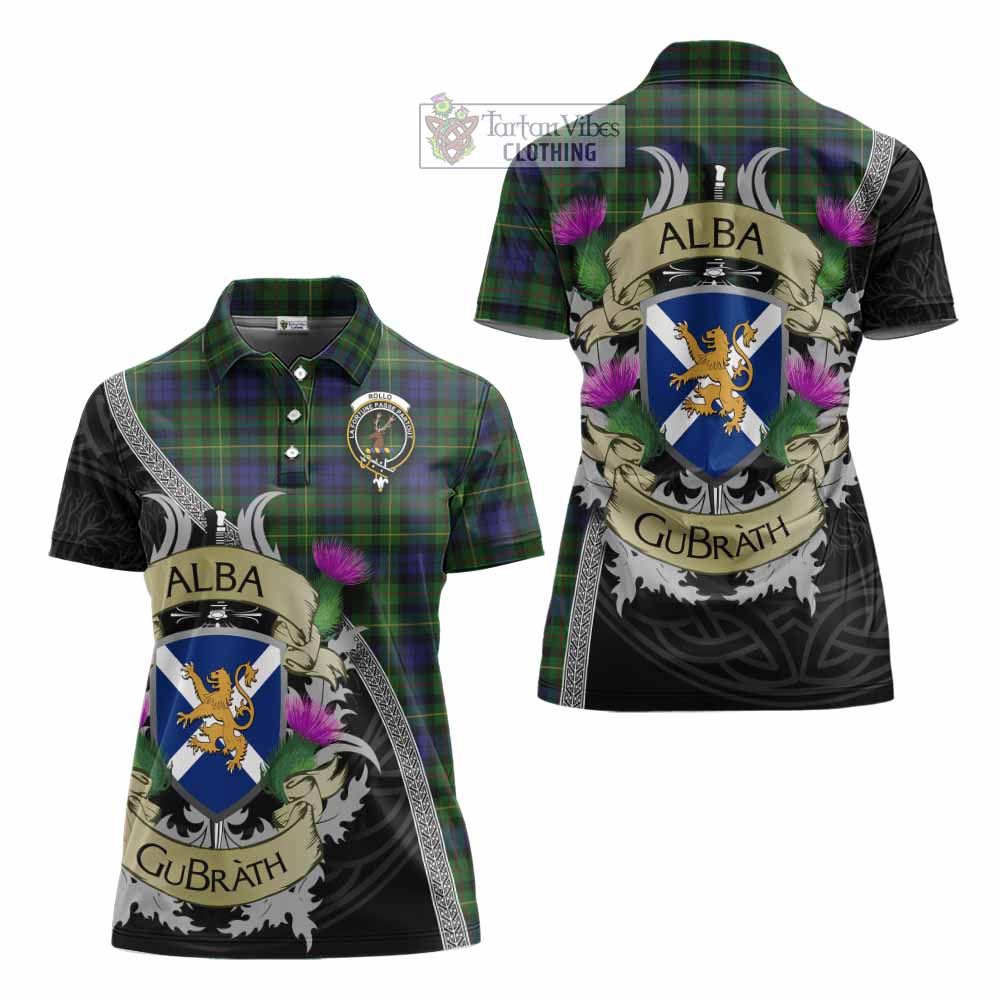 Tartan Vibes Clothing Rollo Tartan Family Crest Women's Polo Shirt Lion Rampant Royal Thistle Shield Celtic Inspired