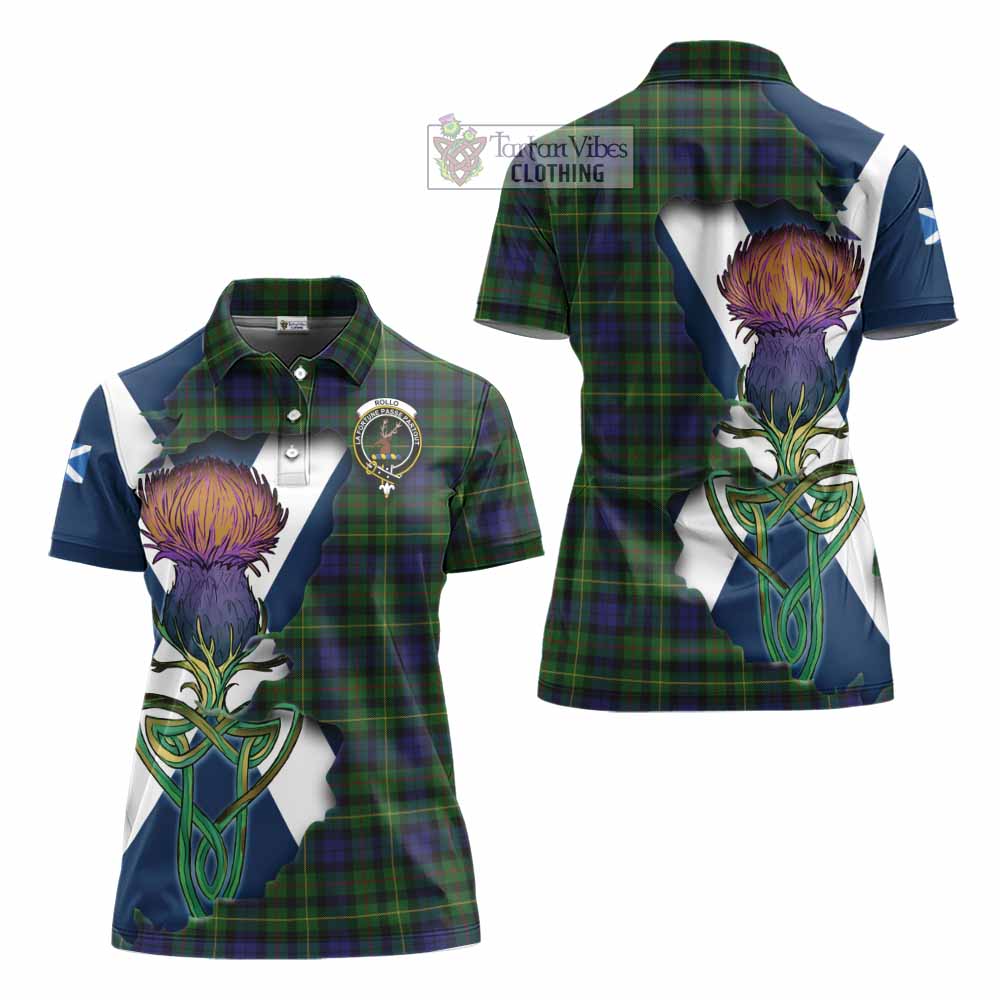 Tartan Vibes Clothing Rollo Tartan Family Crest Women's Polo Shirt Scottish Thistle Celtic Inspired