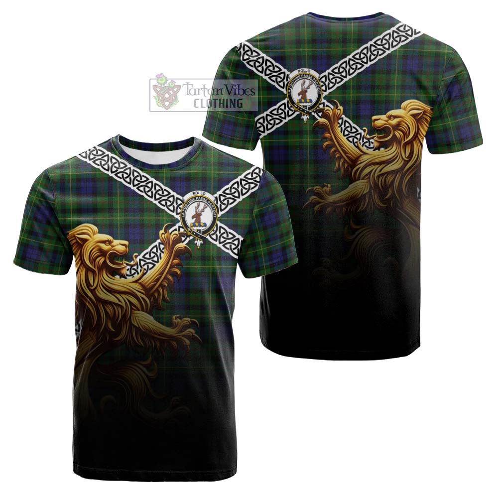 Tartan Vibes Clothing Rollo Crest Tartan Cotton T-shirt with Golden Lion Emblem Celtic Style