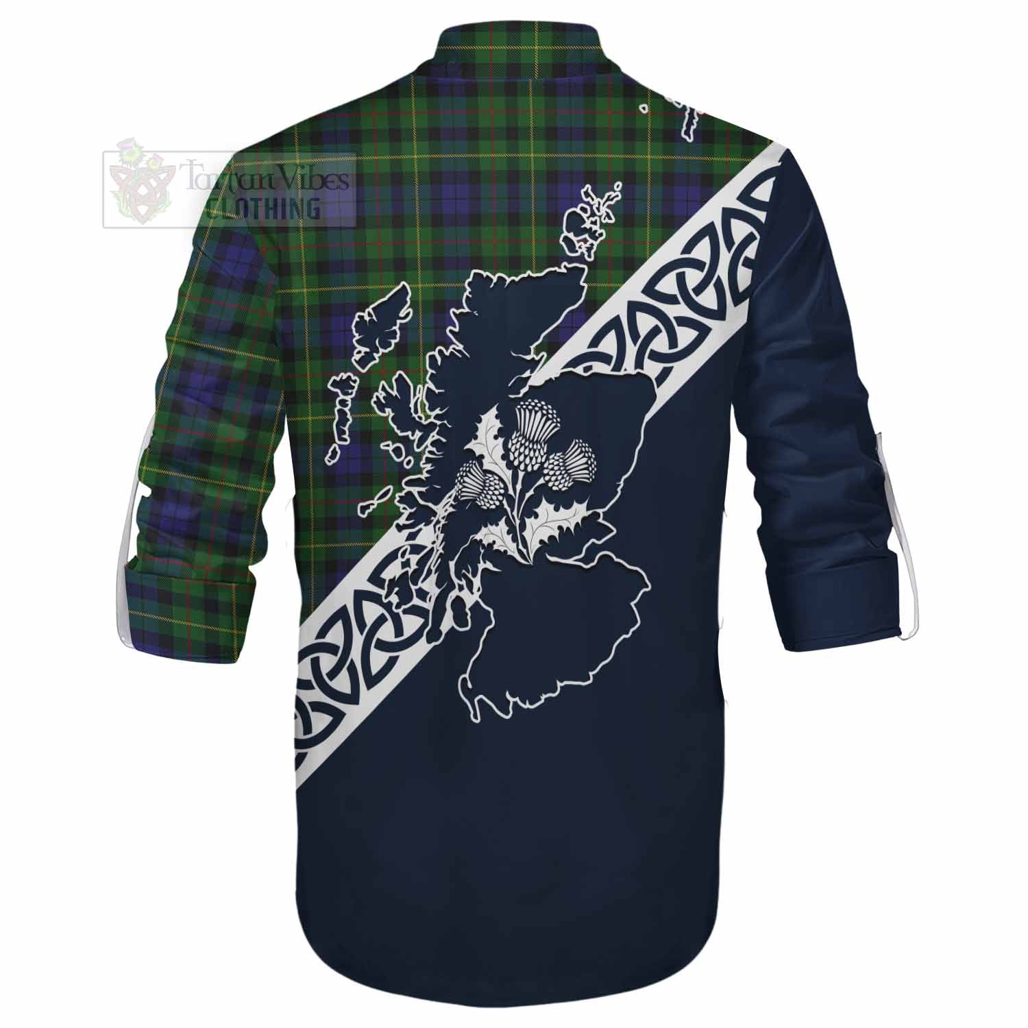 Tartan Vibes Clothing Rollo Tartan Ghillie Kilt Shirt Featuring Thistle and Scotland Map