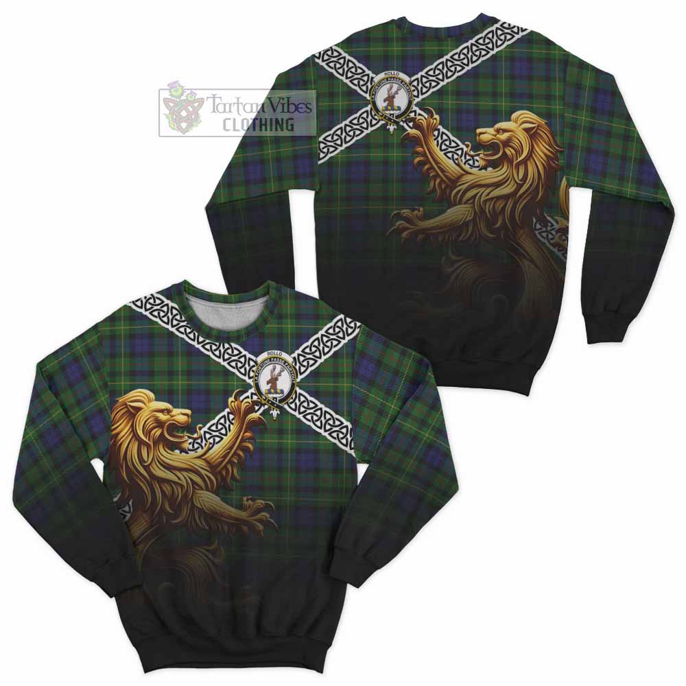 Tartan Vibes Clothing Rollo Crest Tartan Sweatshirt with Golden Lion Emblem Celtic Style