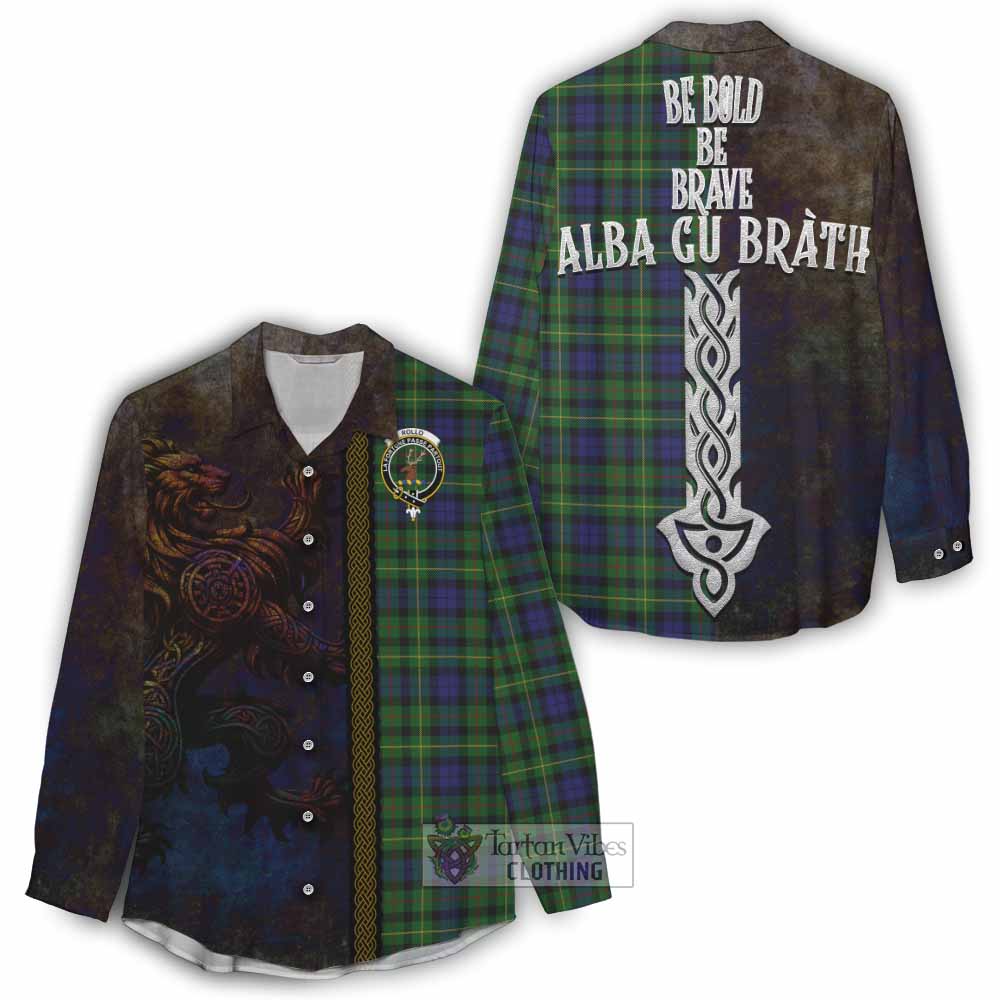 Tartan Vibes Clothing Rollo Tartan Family Crest Women's Casual Shirt Alba Gu Brath Be Brave Lion Ancient Style