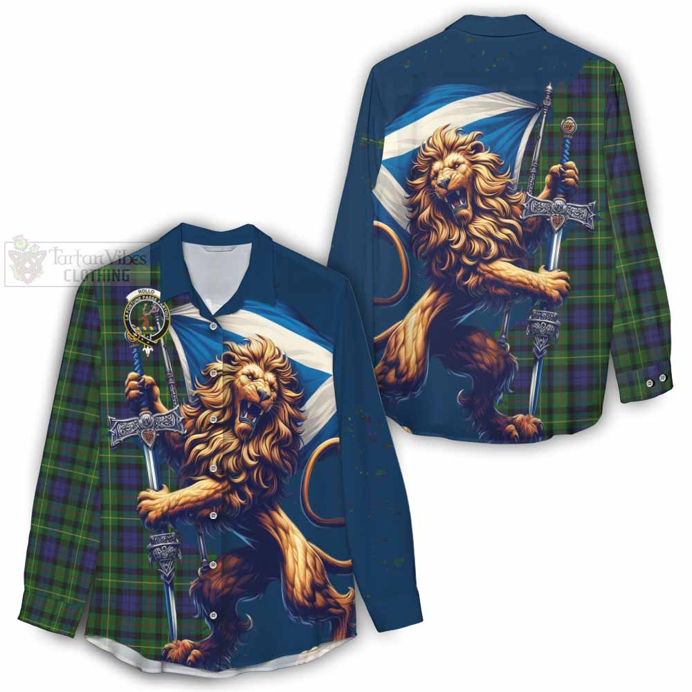 Tartan Vibes Clothing Rollo Tartan Family Crest Women's Casual Shirt with Scottish Majestic Lion