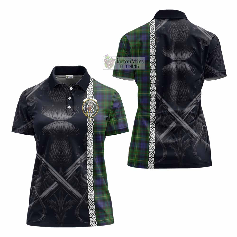 Tartan Vibes Clothing Rollo Tartan Women's Polo Shirt with Family Crest Cross Sword Thistle Celtic Vibes