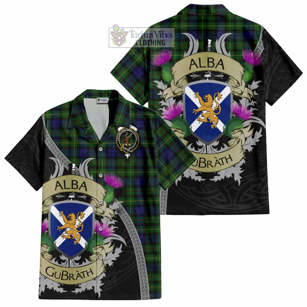 Tartan Vibes Clothing Rollo Tartan Family Crest Short Sleeve Button Shirt Lion Rampant Royal Thistle Shield Celtic Inspired