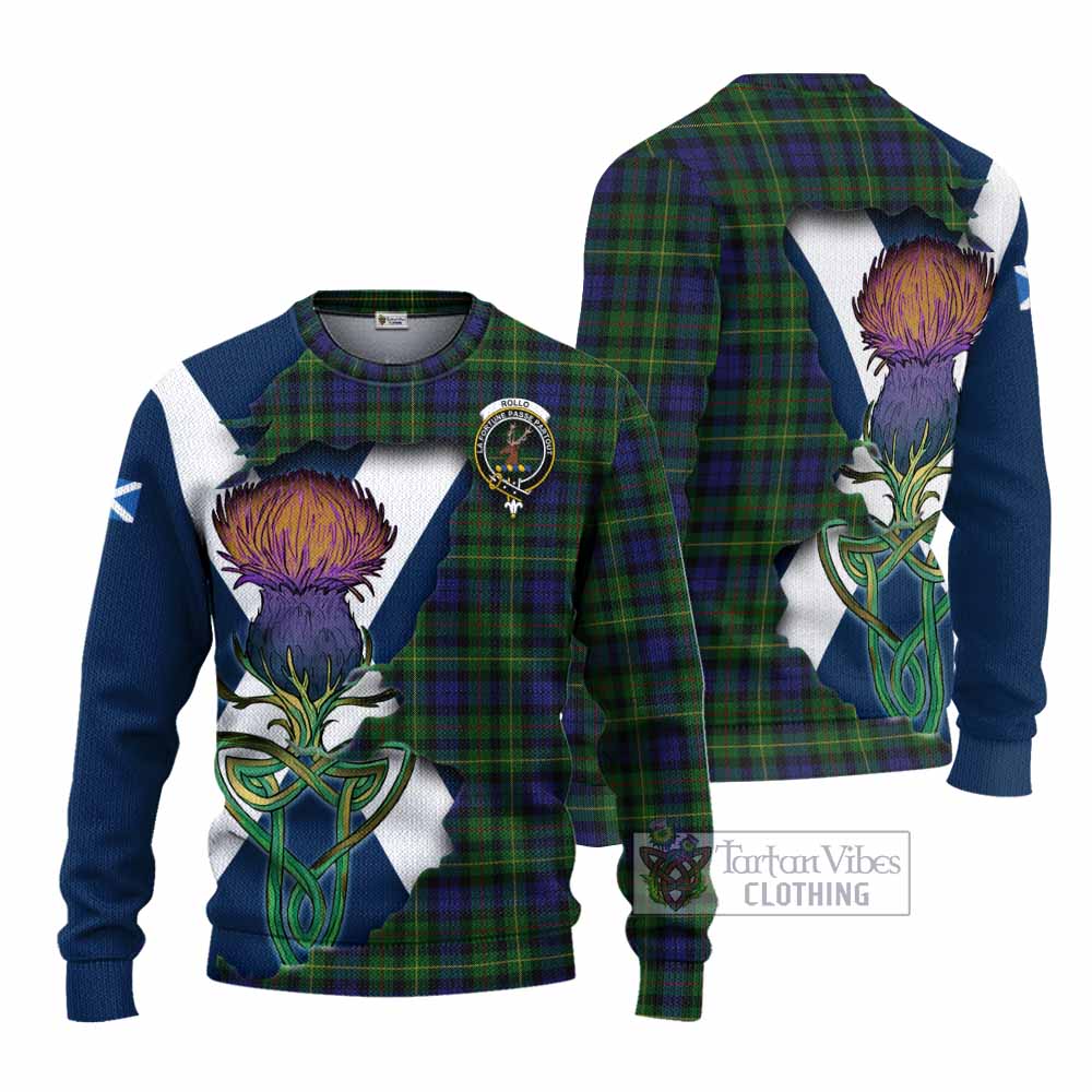 Tartan Vibes Clothing Rollo Tartan Family Crest Knitted Sweater Scottish Thistle Celtic Inspired