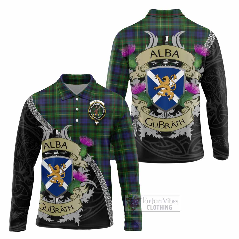 Tartan Vibes Clothing Rollo Tartan Family Crest Long Sleeve Polo Shirt Lion Rampant Royal Thistle Shield Celtic Inspired