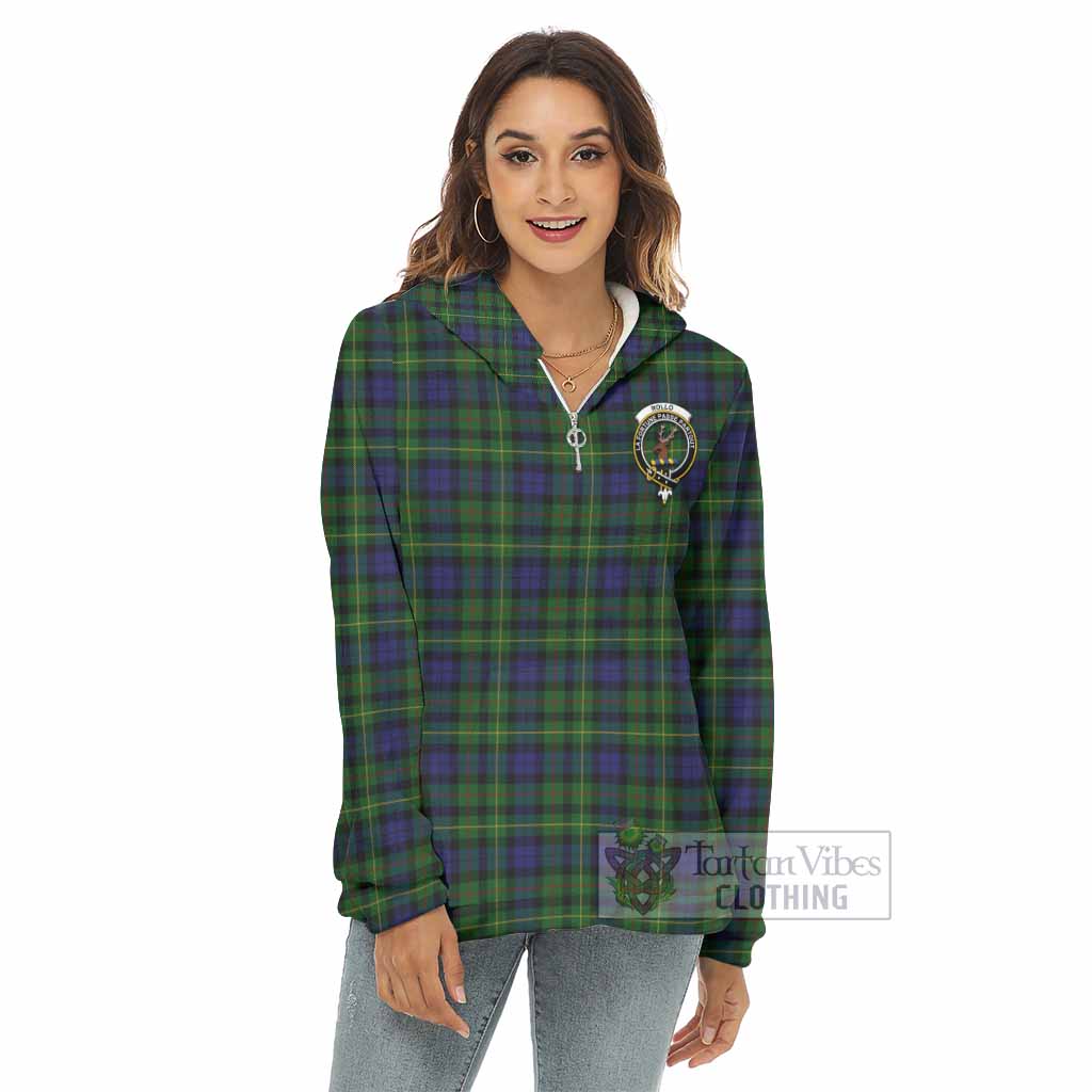 Rollo Tartan Women's Borg Fleece Hoodie with Half Zip with Family Crest - Tartan Vibes Clothing