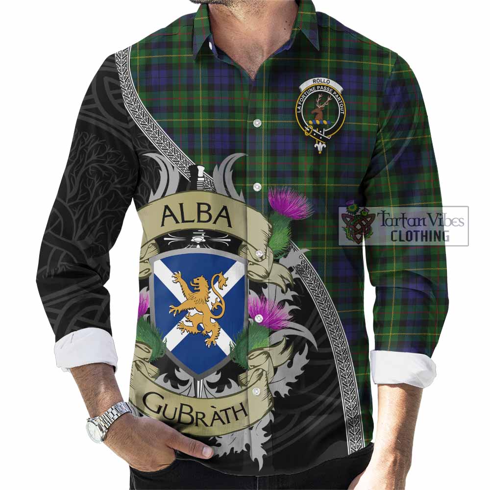 Tartan Vibes Clothing Rollo Tartan Family Crest Long Sleeve Button Shirt Lion Rampant Royal Thistle Shield Celtic Inspired