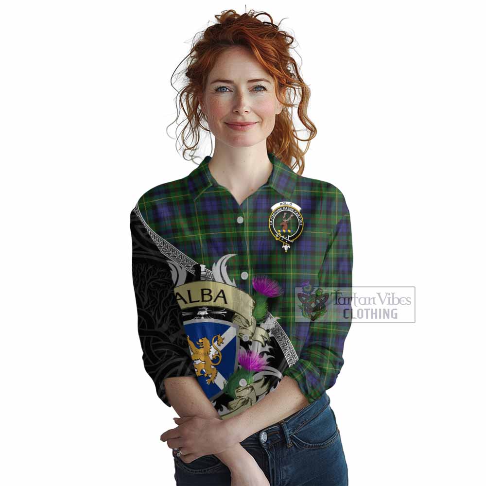 Tartan Vibes Clothing Rollo Tartan Family Crest Women's Casual Shirt Lion Rampant Royal Thistle Shield Celtic Inspired
