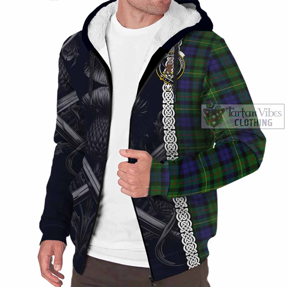 Tartan Vibes Clothing Rollo Tartan Sherpa Hoodie with Family Crest Cross Sword Thistle Celtic Vibes