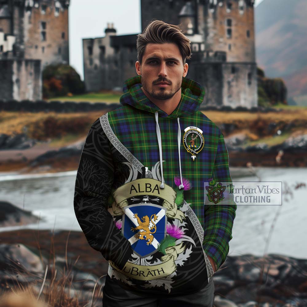 Tartan Vibes Clothing Rollo Tartan Family Crest Cotton Hoodie Lion Rampant Royal Thistle Shield Celtic Inspired