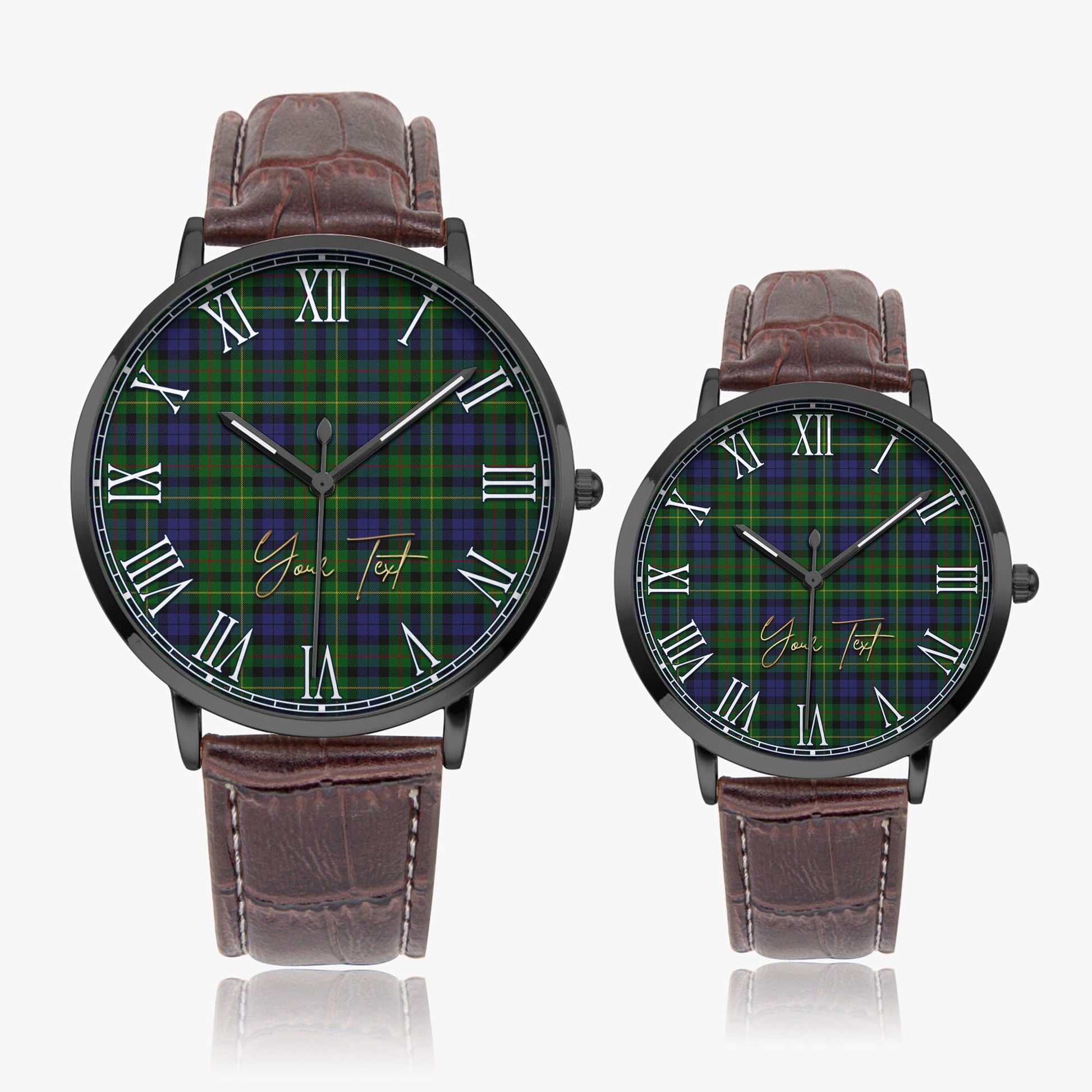 Rollo Tartan Personalized Your Text Leather Trap Quartz Watch Ultra Thin Black Case With Brown Leather Strap - Tartanvibesclothing
