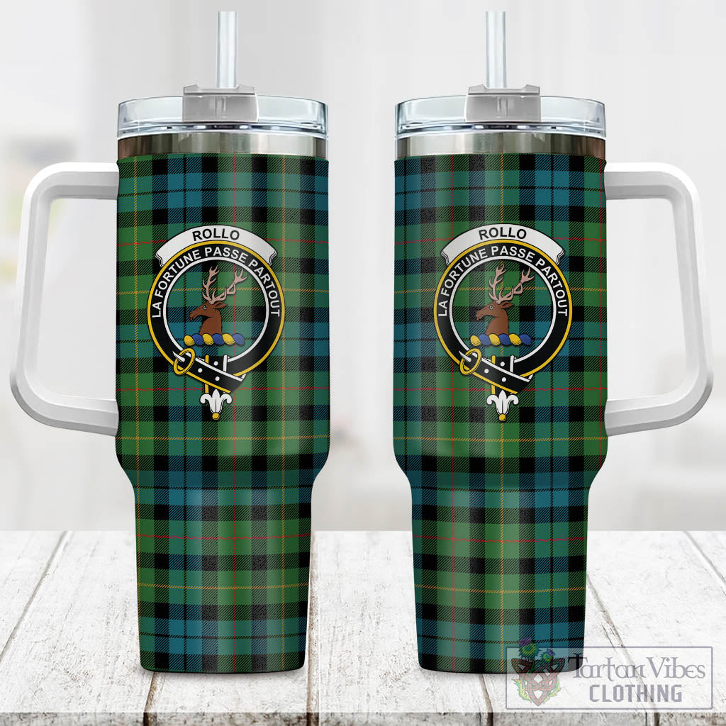 Tartan Vibes Clothing Rollo Ancient Tartan and Family Crest Tumbler with Handle