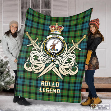 Rollo Ancient Tartan Blanket with Clan Crest and the Golden Sword of Courageous Legacy