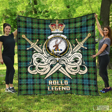 Rollo Ancient Tartan Quilt with Clan Crest and the Golden Sword of Courageous Legacy