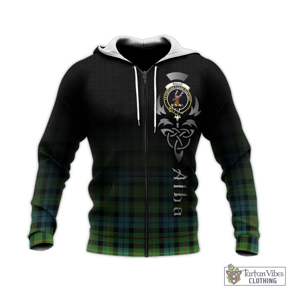 Tartan Vibes Clothing Rollo Ancient Tartan Knitted Hoodie Featuring Alba Gu Brath Family Crest Celtic Inspired