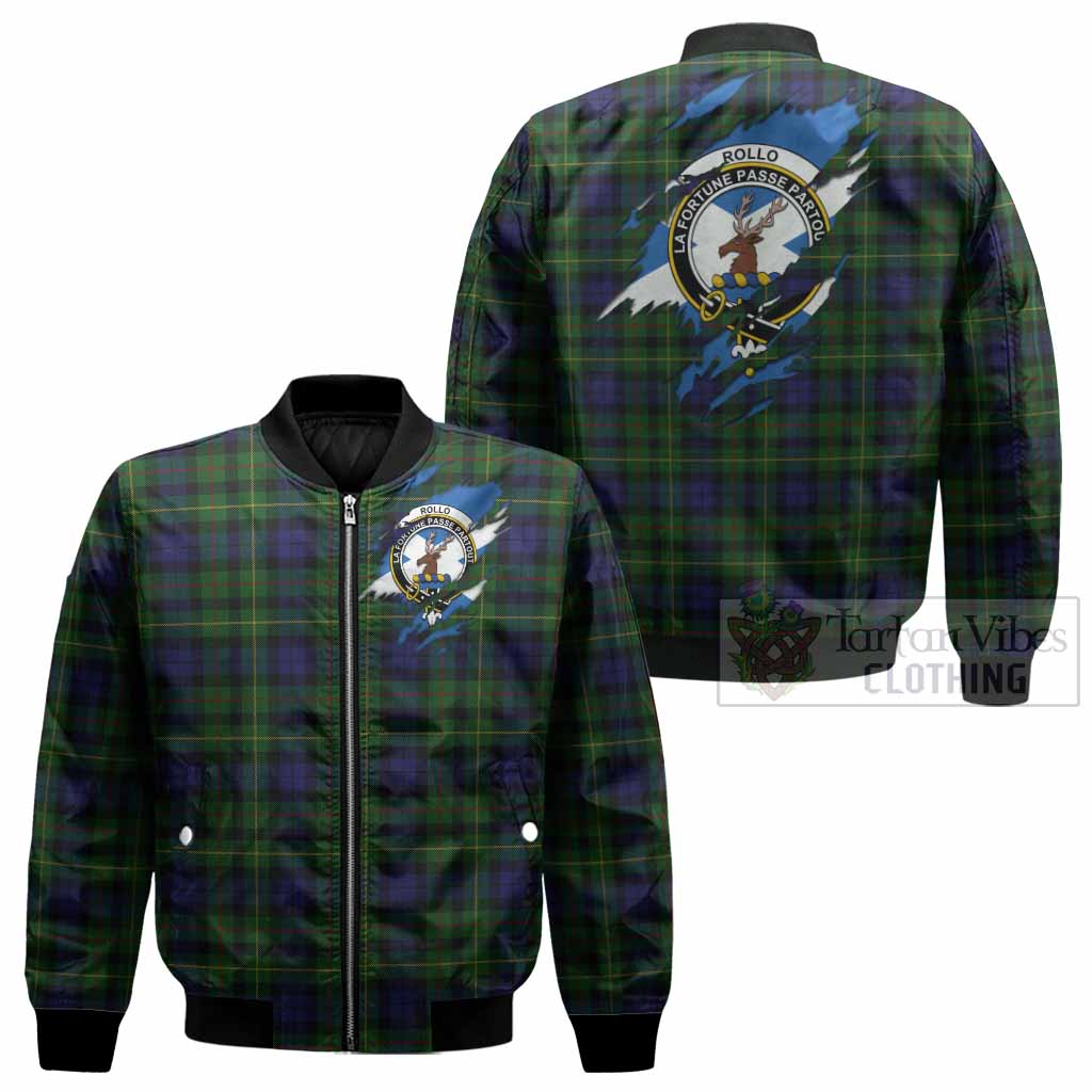 Rollo Clan Crest In Me Tartan Bomber Jacket Scotland Flag Style