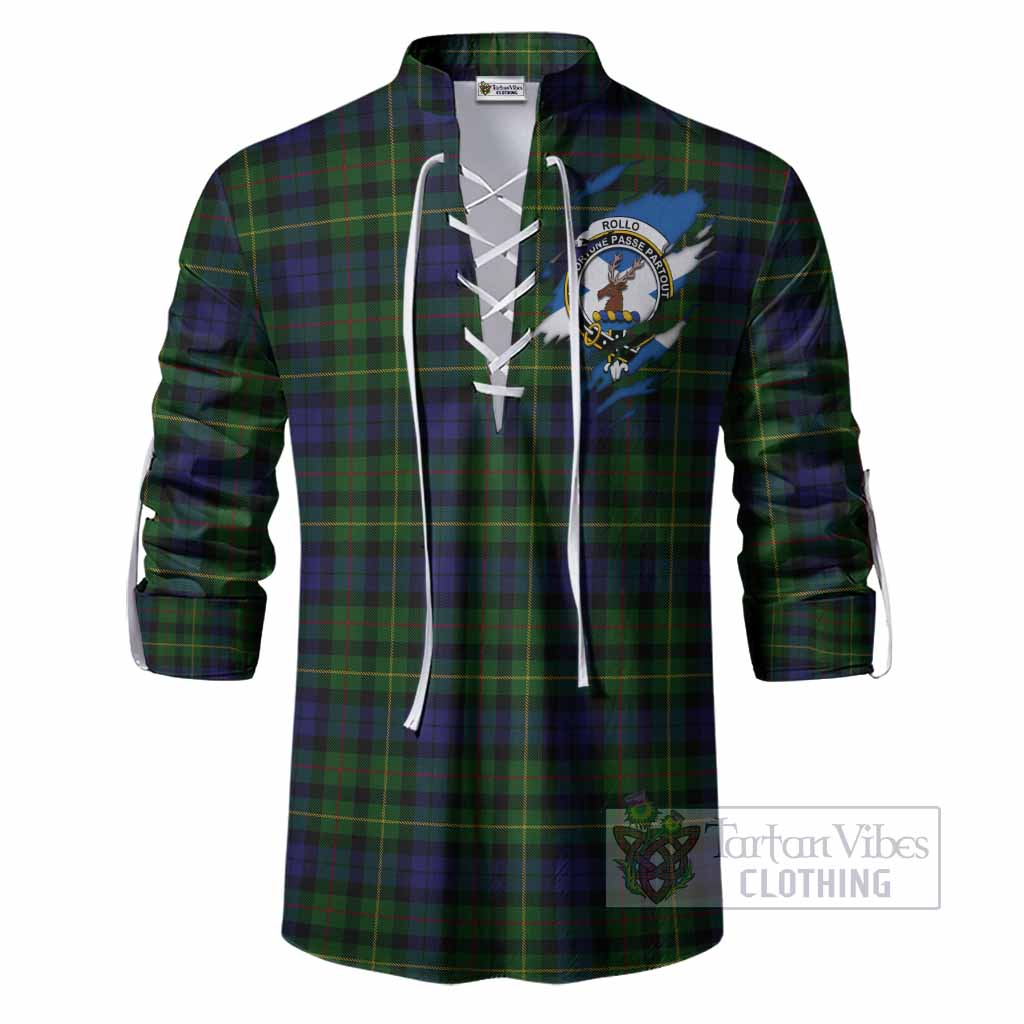 Rollo Clan Crest In Me Tartan Ghillie Shirt Scotland Flag Style