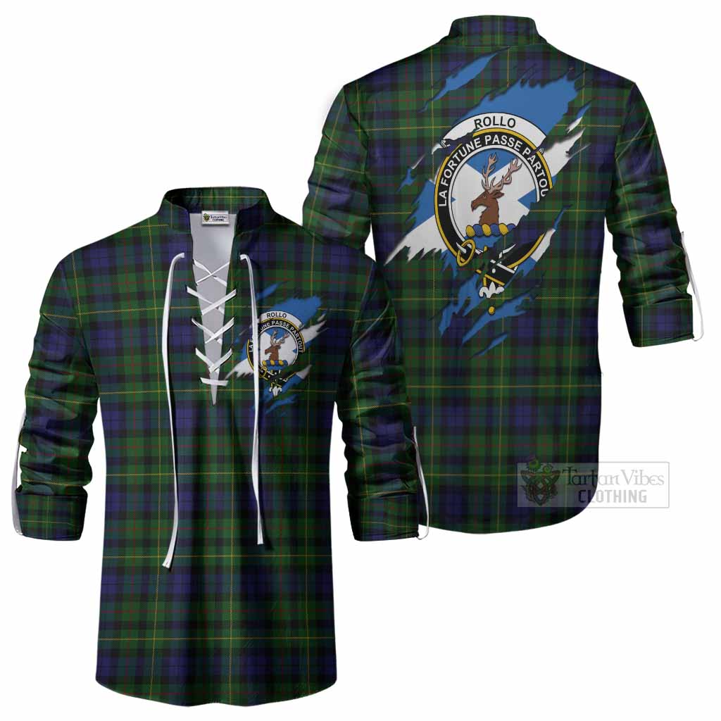 Rollo Clan Crest In Me Tartan Ghillie Shirt Scotland Flag Style
