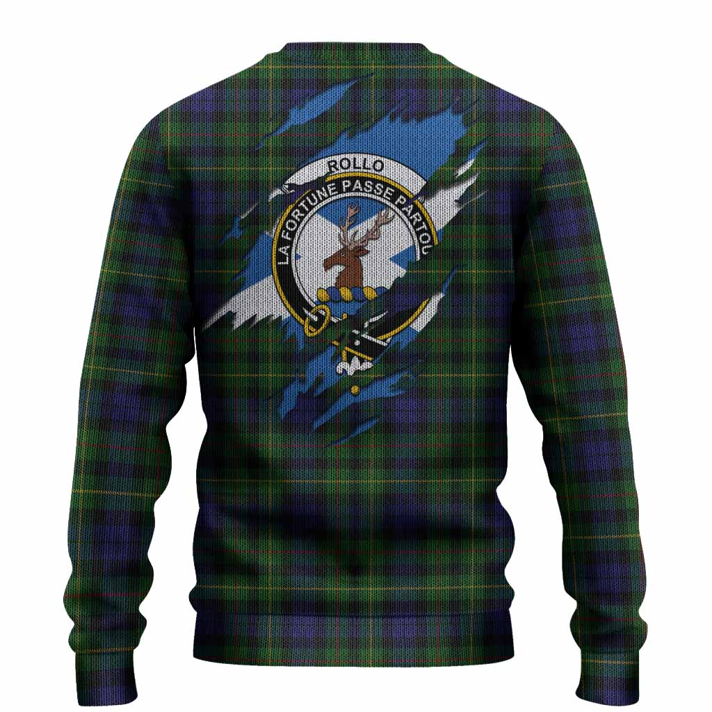 Rollo Clan Crest In Me Tartan Knitted Sweater Scotland Flag Style