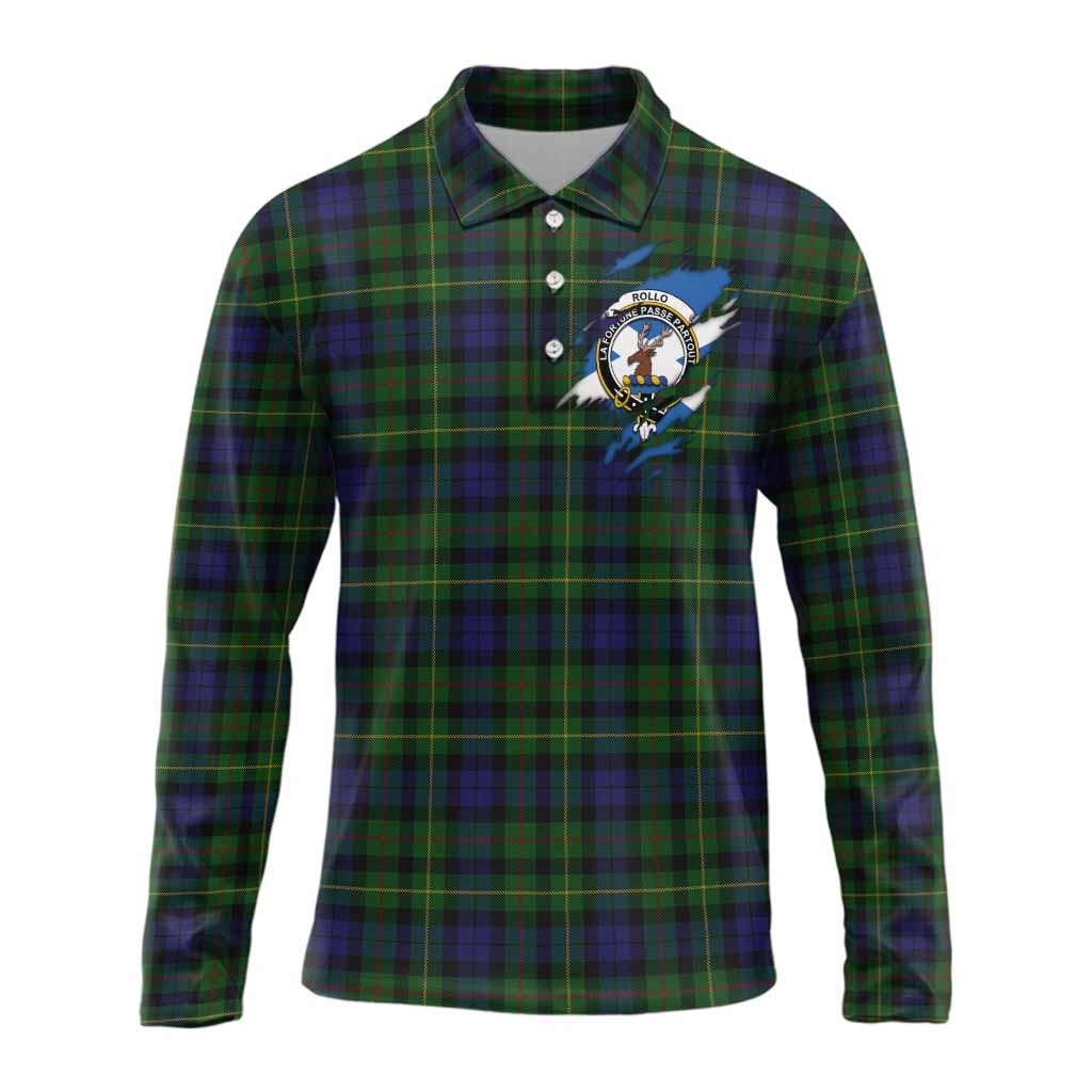 Rollo Clan Crest In Me Tartan Long Sleeve Polo Shirt Scotland Flag Style