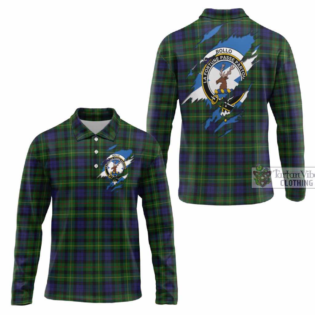 Rollo Clan Crest In Me Tartan Long Sleeve Polo Shirt Scotland Flag Style