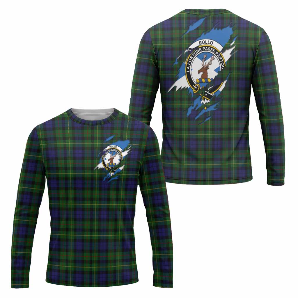 Rollo Clan Crest In Me Tartan Long Sleeve T-Shirt Scotland Flag Style