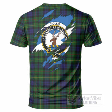 Rollo Clan Crest In Me Tartan T-Shirt Scotland Flag Style