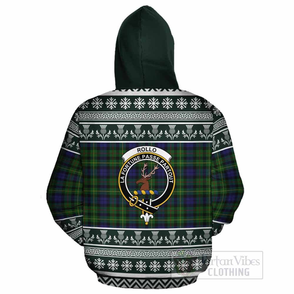 Rollo Clan Tartan Christmas Cotton Hoodie with Family Crest - Tartan Vibes Clothing