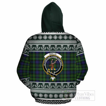 Rollo Clan Tartan Christmas Cotton Hoodie with Family Crest