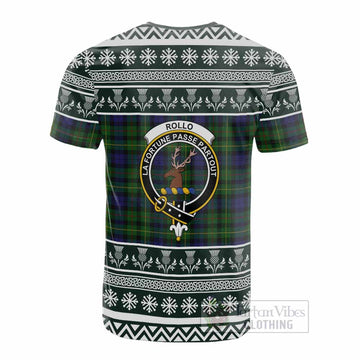 Rollo Clan Tartan Christmas Cotton T-shirt with Family Crest