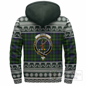Rollo Clan Tartan Christmas Fleece Hoodie with Family Crest