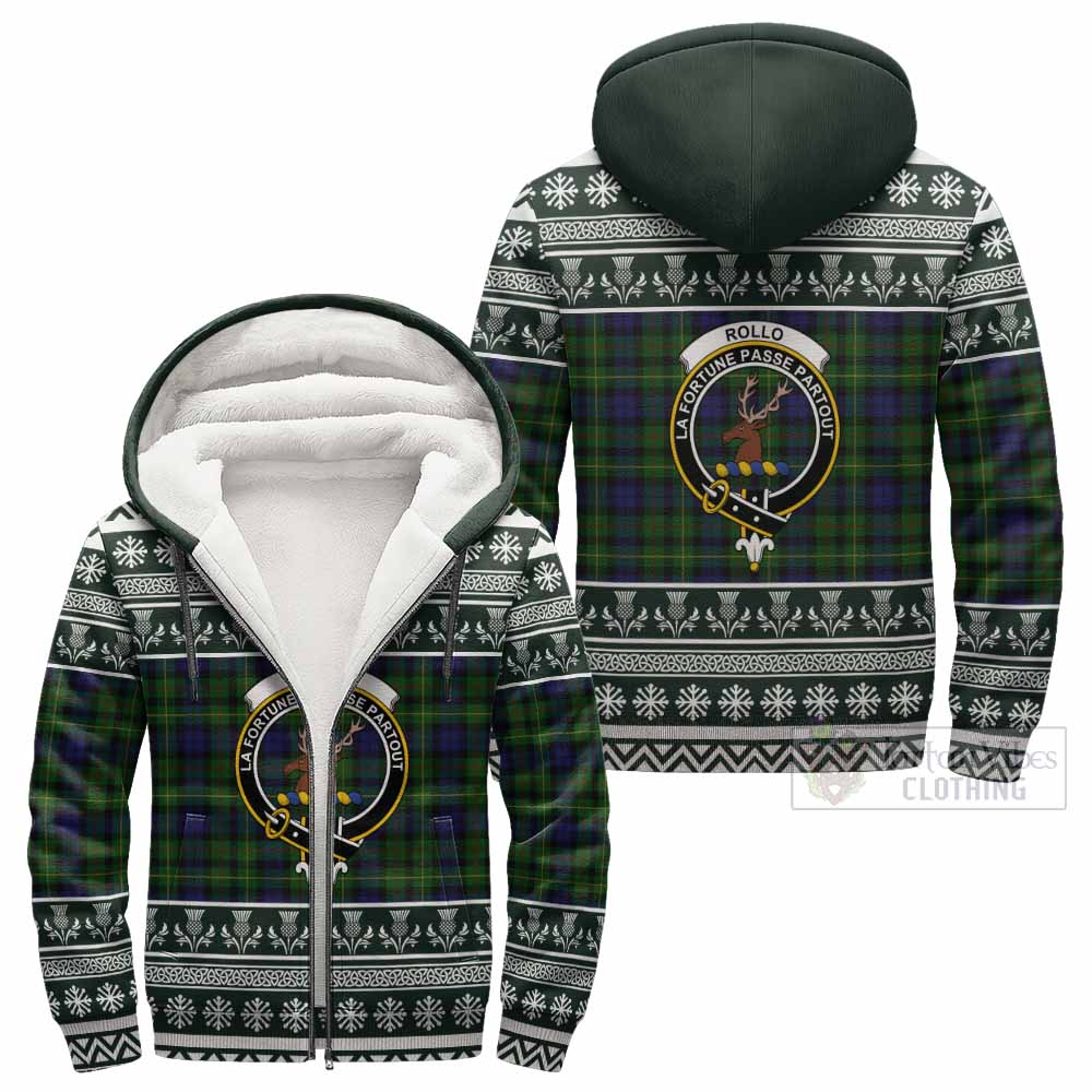 Rollo Clan Tartan Christmas Fleece Hoodie with Family Crest - Tartan Vibes Clothing