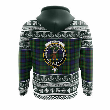 Rollo Clan Tartan Christmas Hoodie with Family Crest