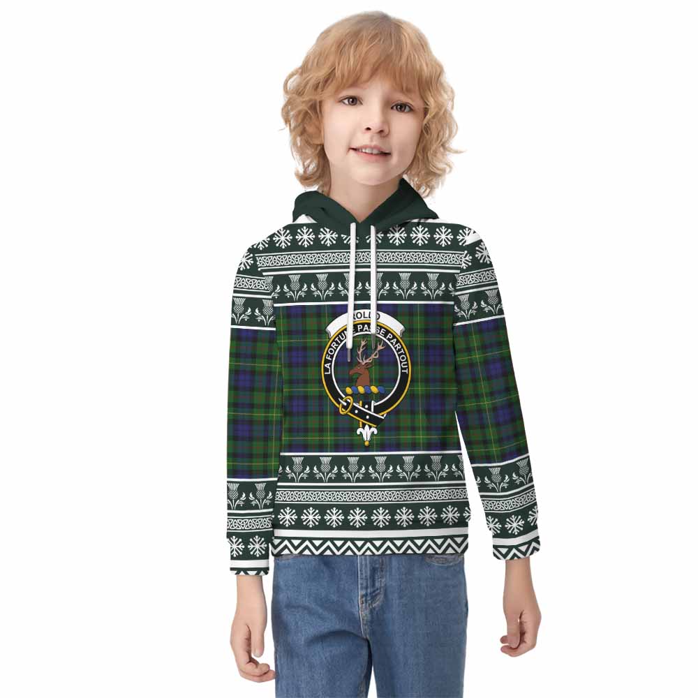 Rollo Clan Tartan Christmas Kid Hoodie with Family Crest - Tartan Vibes Clothing